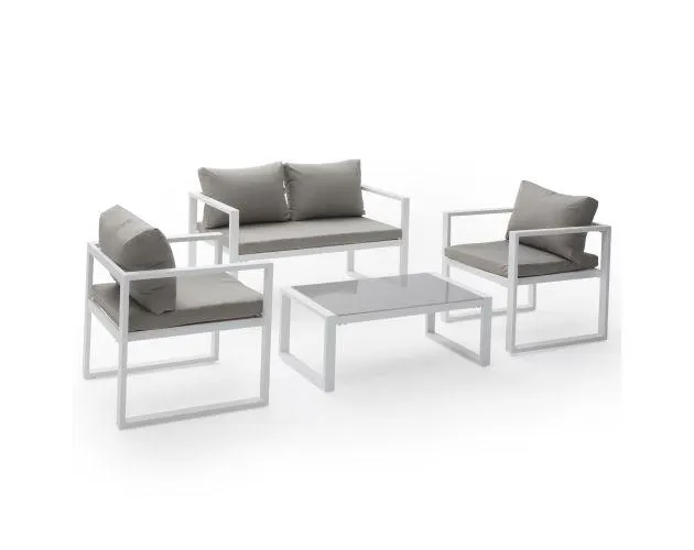 Conjunto de jardín ibiza tela gris 4 plazas - aluminio blanco