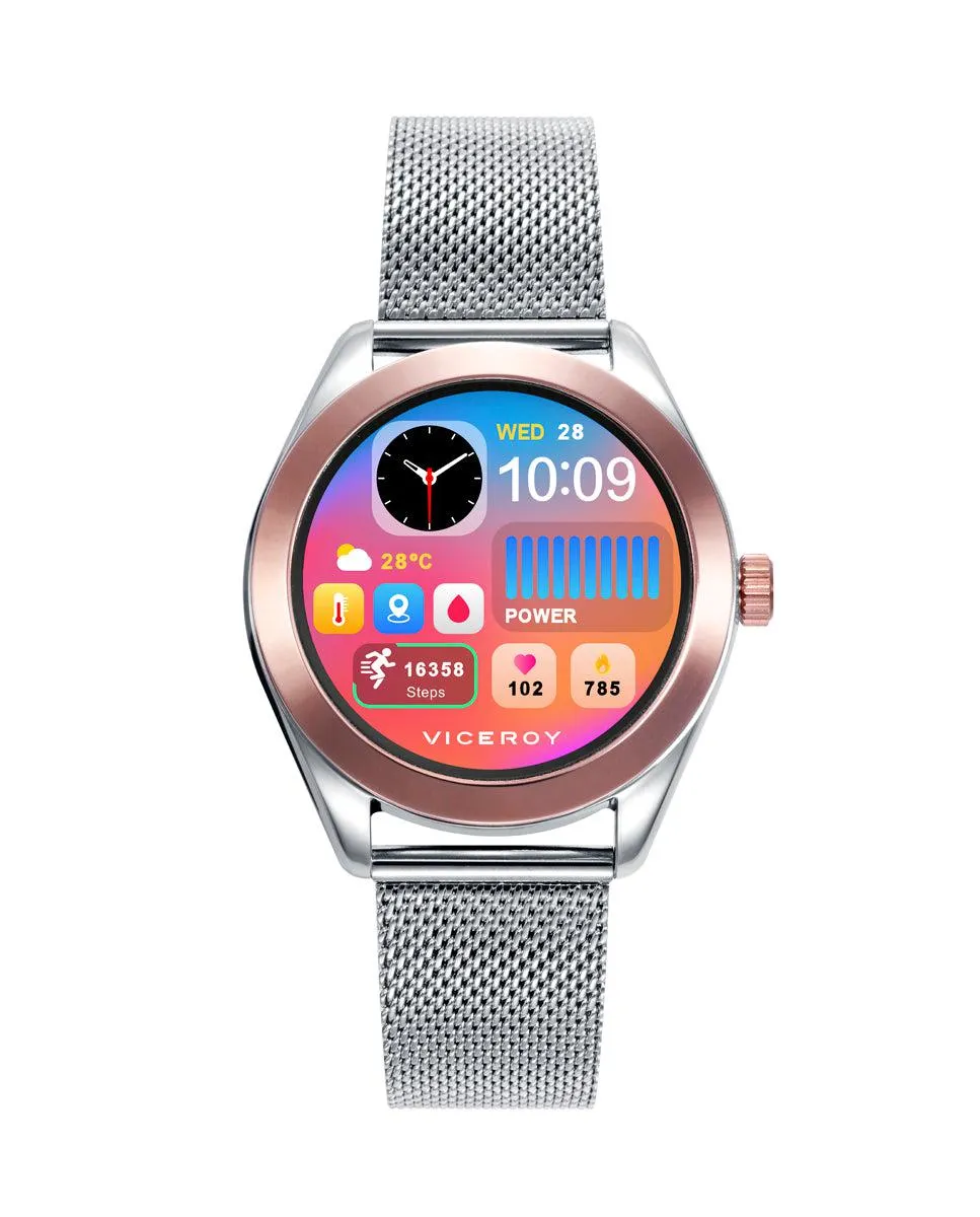 Reloj Smart Mujer caja y malla milanesa de acero