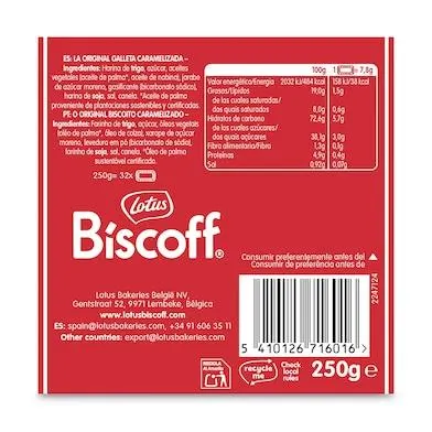 Galletas caramelizadas LOTUS BISCOFF PAQUETE 250 GR