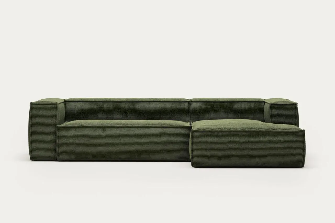Sofá Blok 3 plazas chaise longue derecho pana gruesa verde 300 cm
