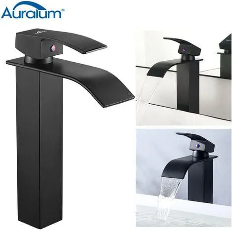 Grifo Lavabo Cascada Alta Versión Negro Grifería de Baño Mezclador Monomando para Lavabo Grifería de Baño Usado para Cuenca de Taichung