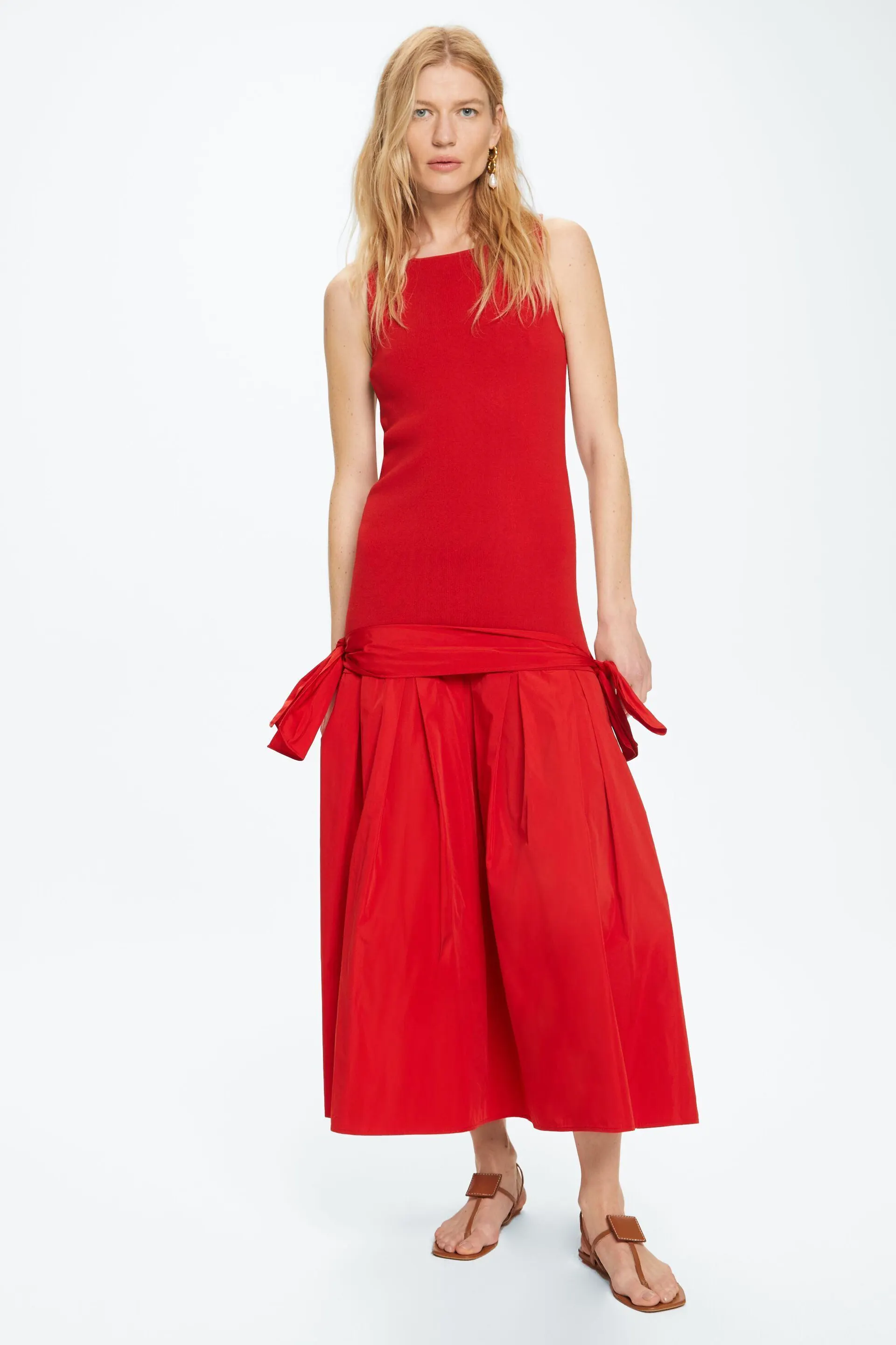 VESTIDO MIDI PUNTO STRETCH Y TAFETA