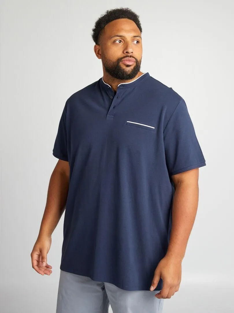 Polo de piqué de algodón con cuello - NEGRO
