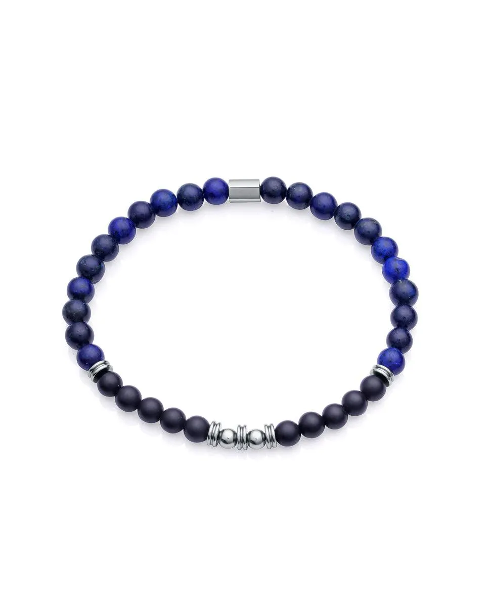 Pulsera de hombre Beat de acero con lapis lazuli y ágata negra