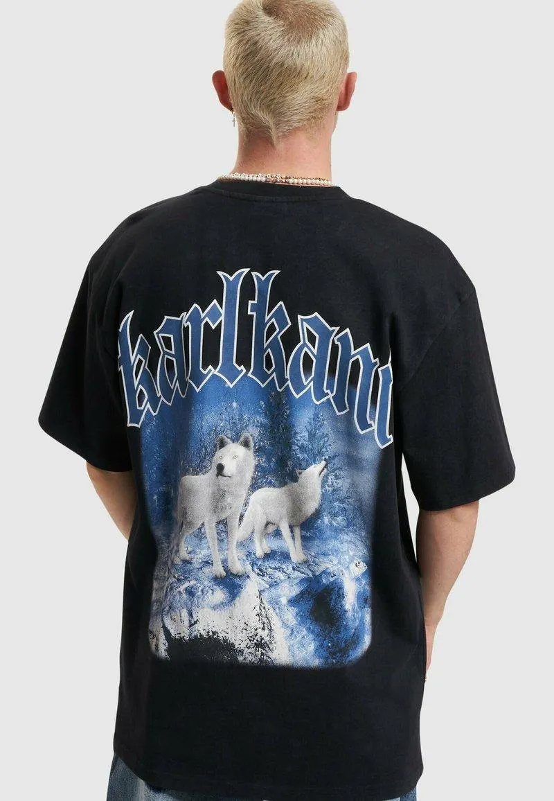 SMALL SIGNATURE WASHED HEAVY JERSE WOLF - Camiseta estampada - black