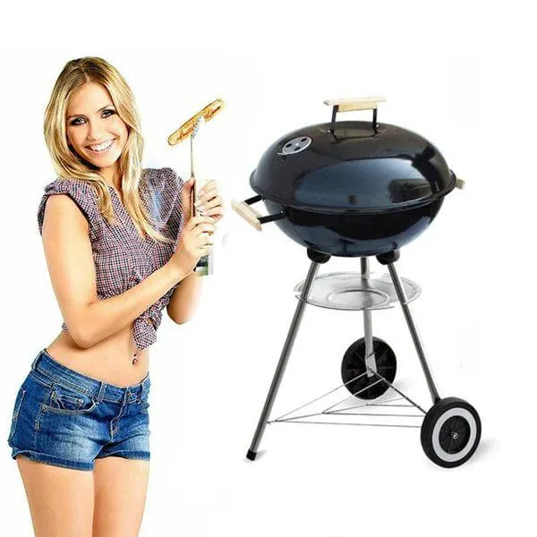 Barbacoa de carbón con tapa y ruedas Algon negro Ø45 cm