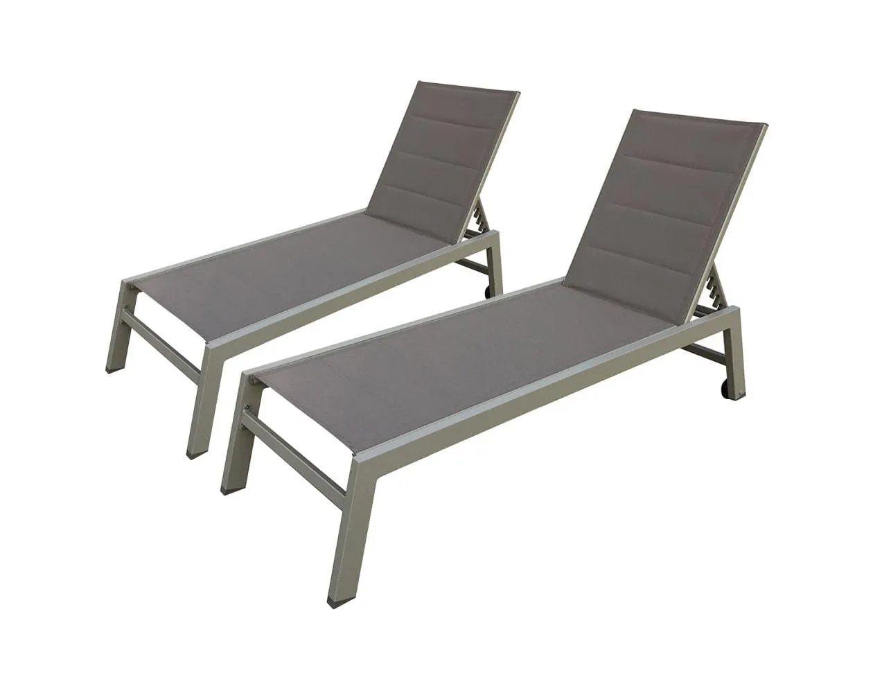 Lote de 2 tumbonas barbados en textileno color topo - aluminio color topo