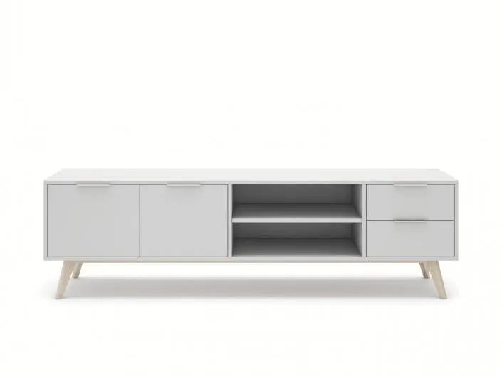Mueble Tv 2 puertas 2 cajones y 2 huecos color blanco-cera blanca