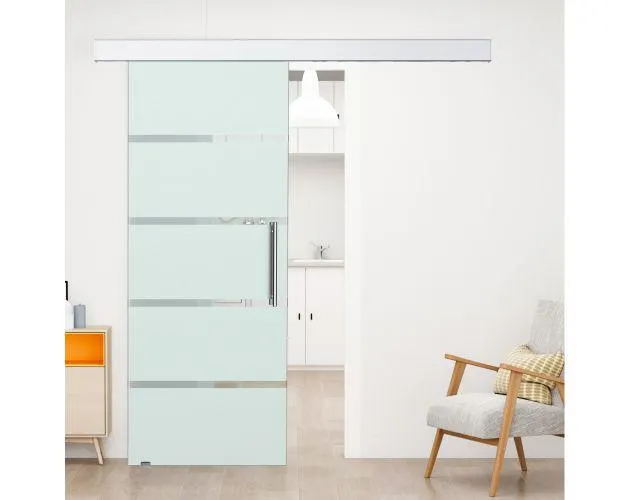 Puerta corredera vidrio, aleacion de aluminio esmerilado con rayas