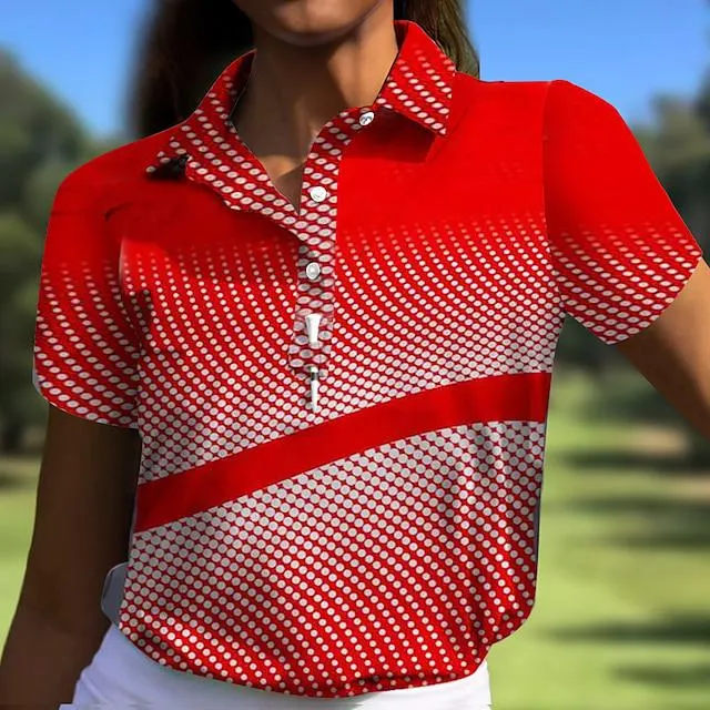 Mujer Camisas de polo Blanco Rosa Rojo Manga Corta Protección Solar Camiseta A Lunares Ropa de golf para damas Ropa Trajes Ropa Ropa