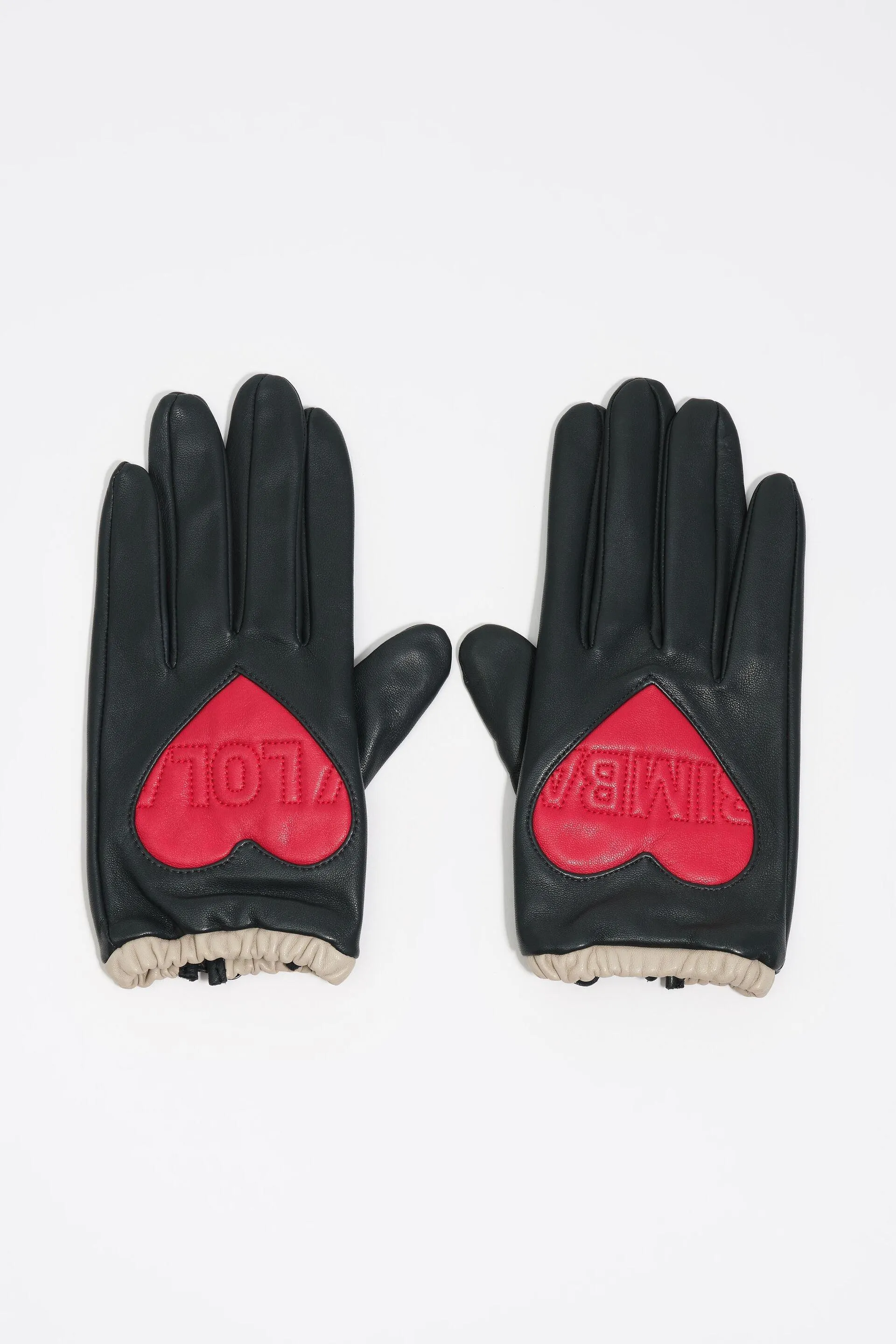 Guantes piel corazón a contraste