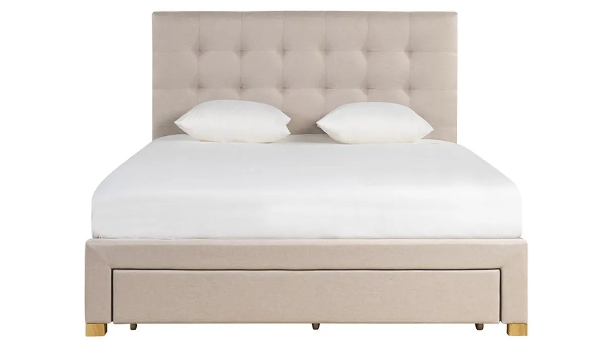Cama con cajones 2 plazas 160 x 200 cm de tela beige RENO