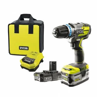 Taladro atornillador percutor Brushless 18V - 2 bat Li-ion 5Ah y 2 Ah + cargador rápido y bolsa de transporte