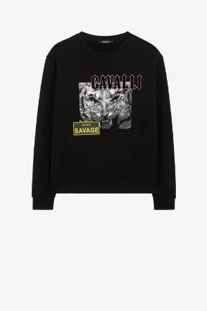 Sudadera de algodón con parches con logo y eslogan