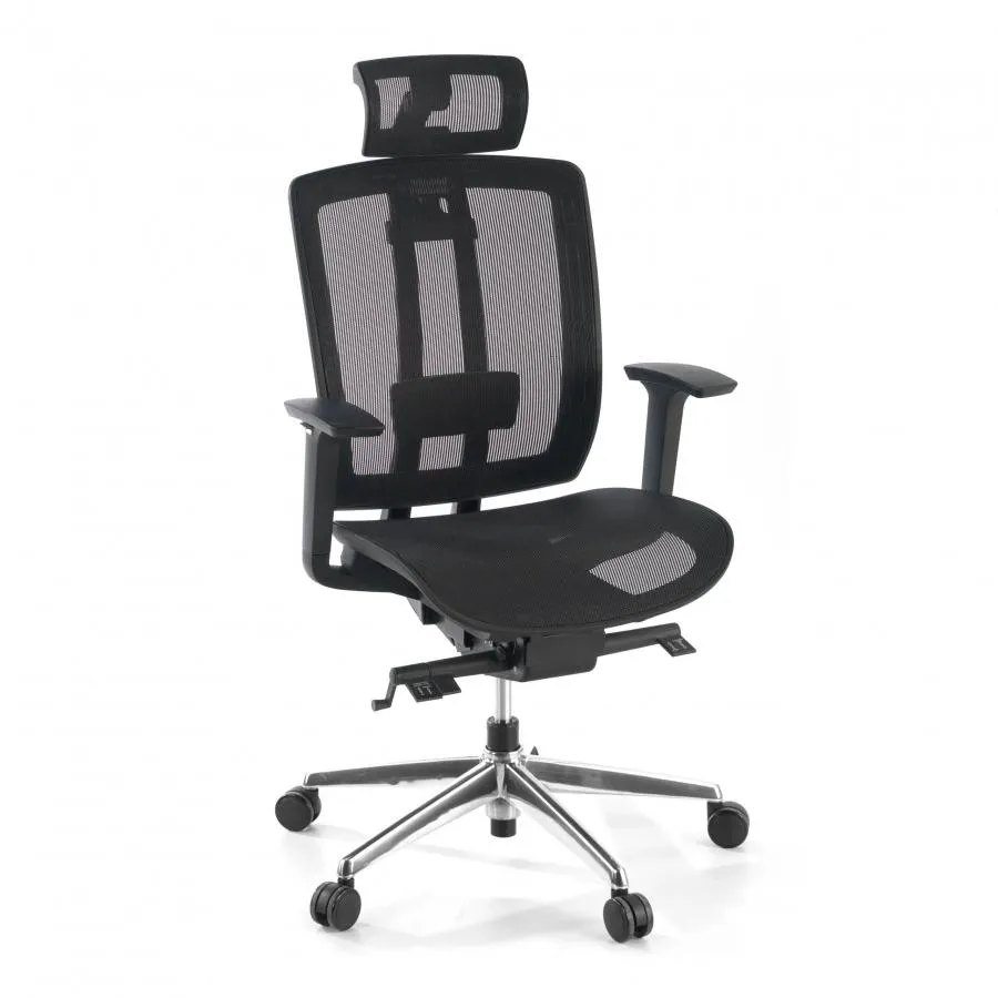 Silla de oficina japonesa Hiro, sincron, brazos 4d, con reposacabezas - Negro