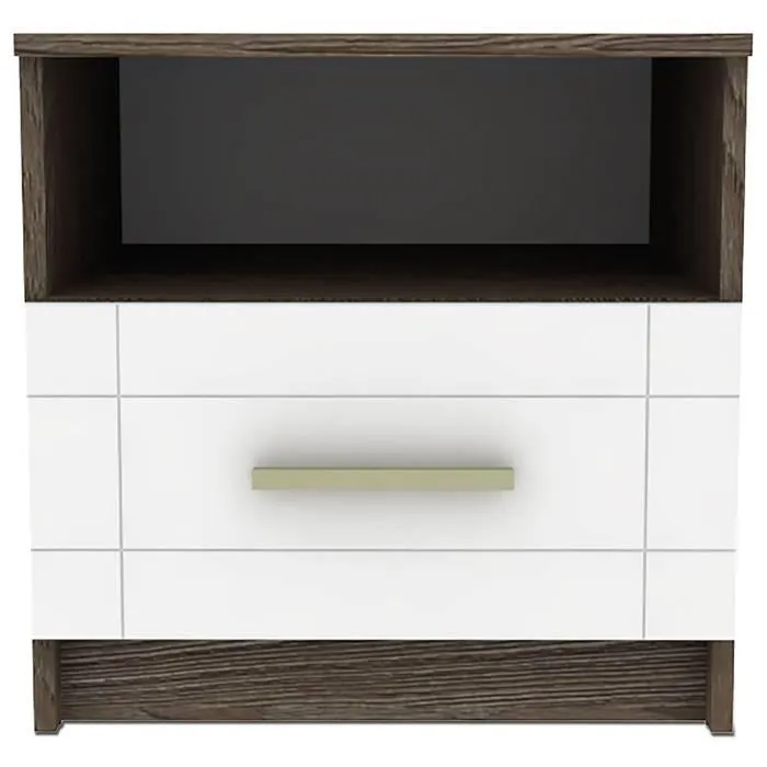 Mesilla de noche Tenessil 1 cajón efecto roble oscuro y blanco