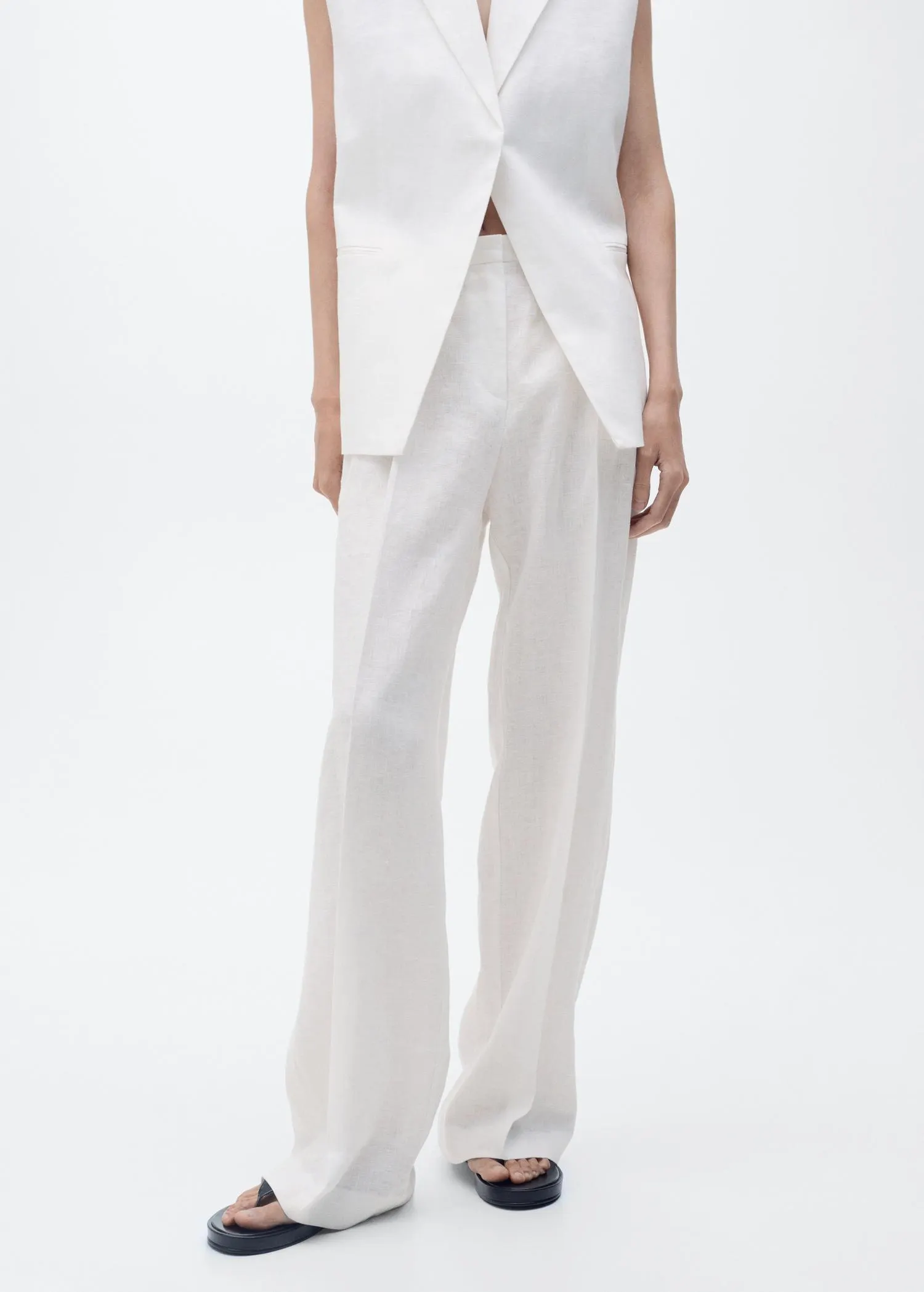 Pantalón traje recto lino