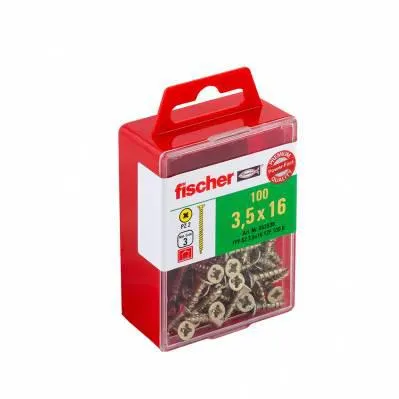 Boîte de 100 vis à bois Power FPF-SZ - filetage total - tête fraisée - Pozidriv - bichromaté - Ø 3,5 x 16 mm