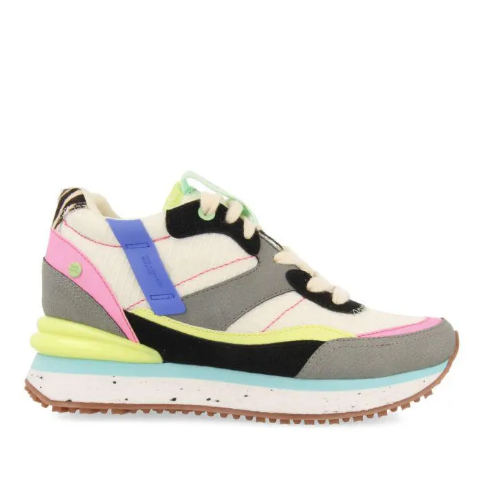 Breny women's white sneakers with inner wedges and a range of textures and prints