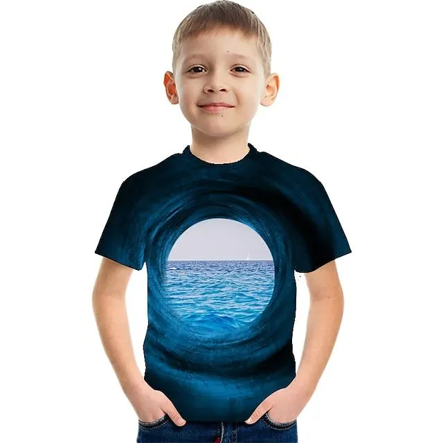 Jongens 3D Grafisch Kleurenblok 3D Print T-shirt Korte mouw 3D-afdrukken Zomer Actief Sport Streetwear Polyester Rayon Kinderen