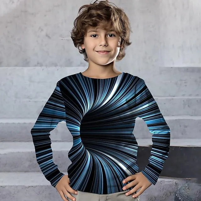 Chico 3D Graphic de impresión en 3D Camiseta Manga Larga Impresión 3D Verano Primavera Otoño Deportes Moda Ropa de calle Poliéster Niños 3-12 años Exterior Casual Diario Ajuste regular
