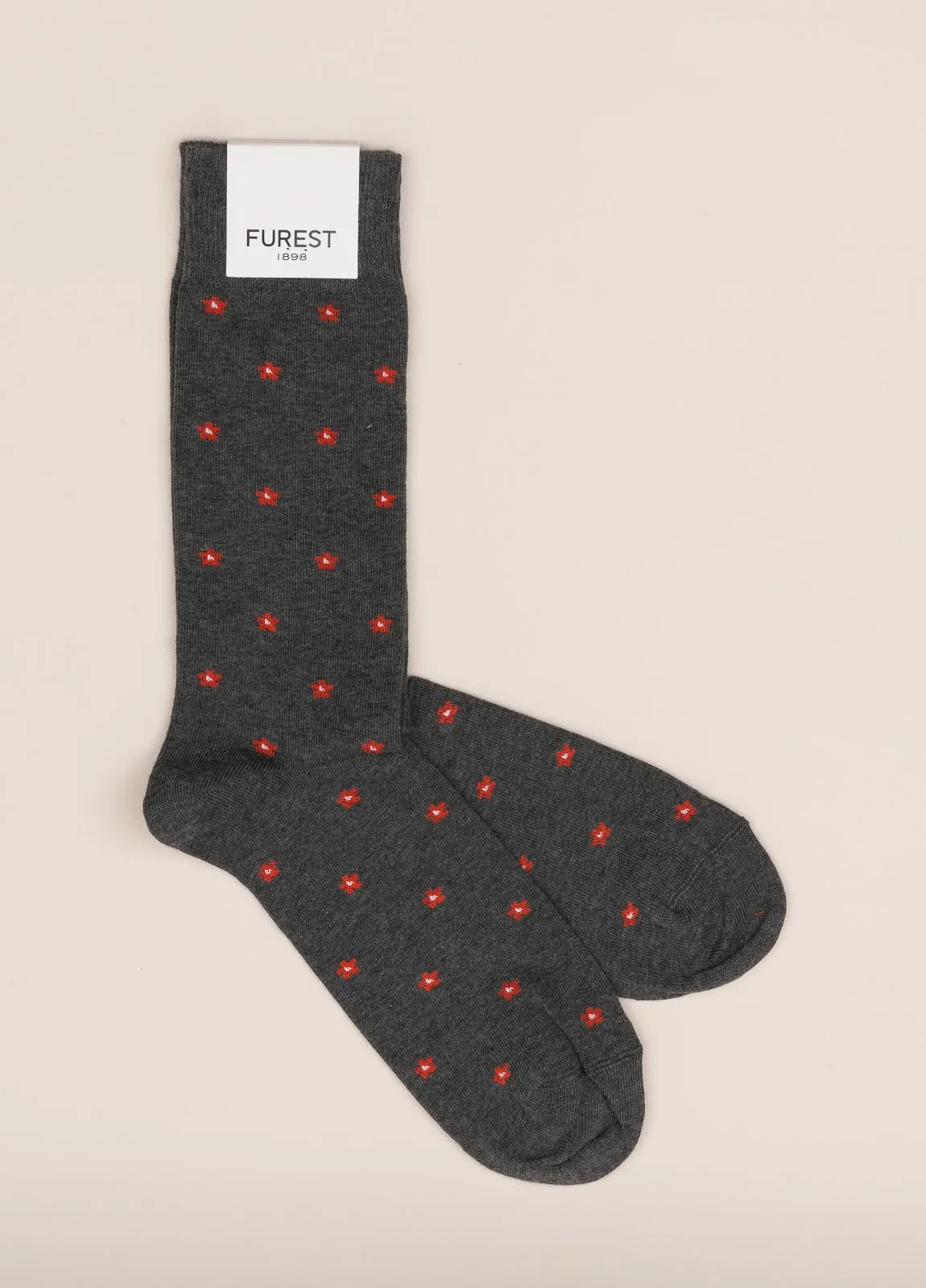 Calcetín FUREST COLECCIÓN corto gris flor roja