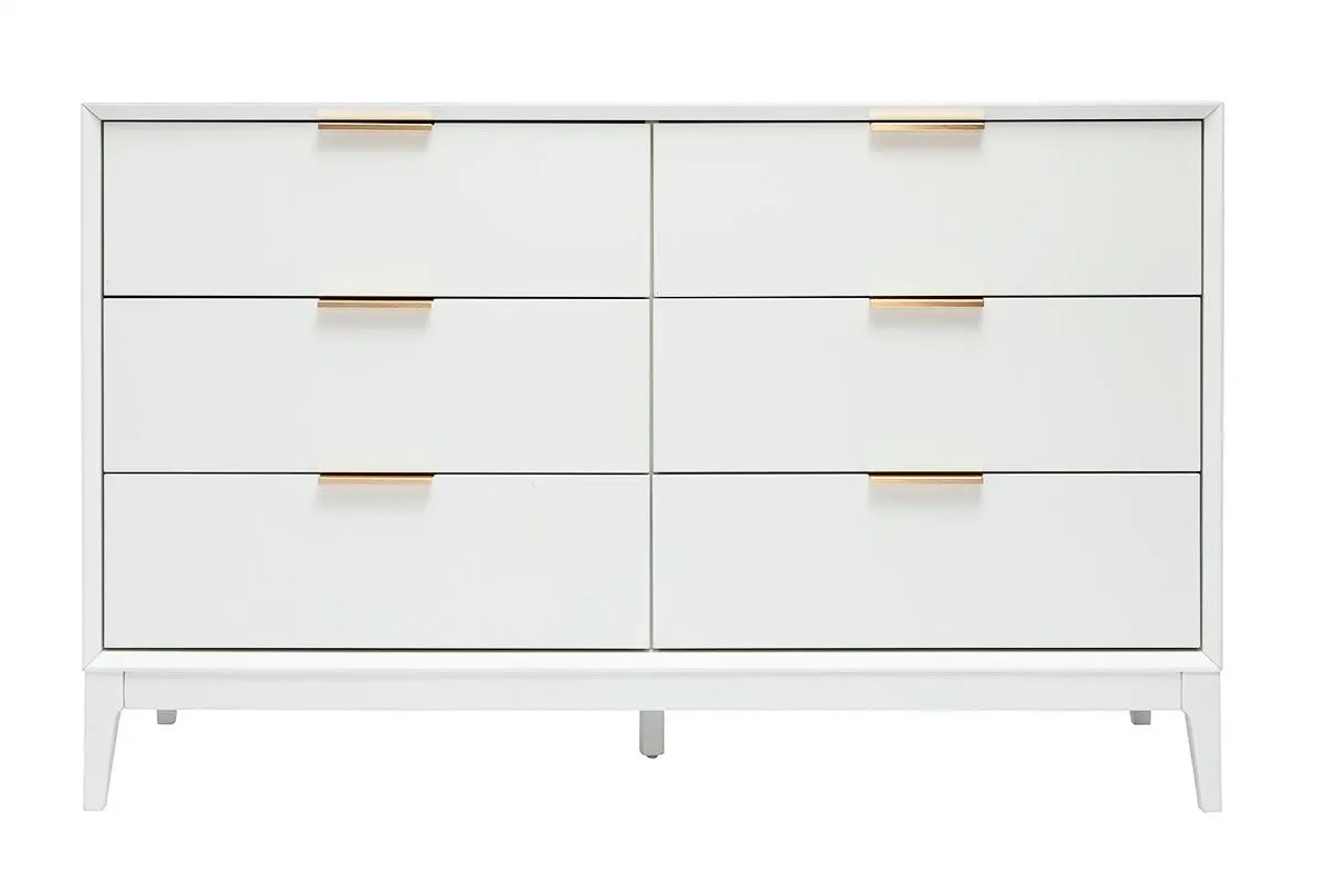 Cómoda blanca mate y metal dorado 6 cajones L120 cm GIANA