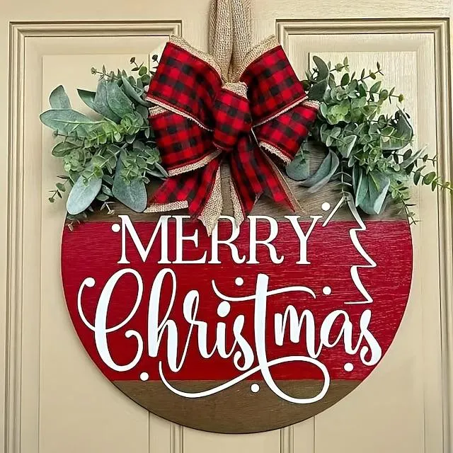 Letrero de madera para pared de Navidad, placa redonda con patrón de madera, accesorios de decoración de pared, para decoración del hogar, decoración de la habitación, artículos para el hogar