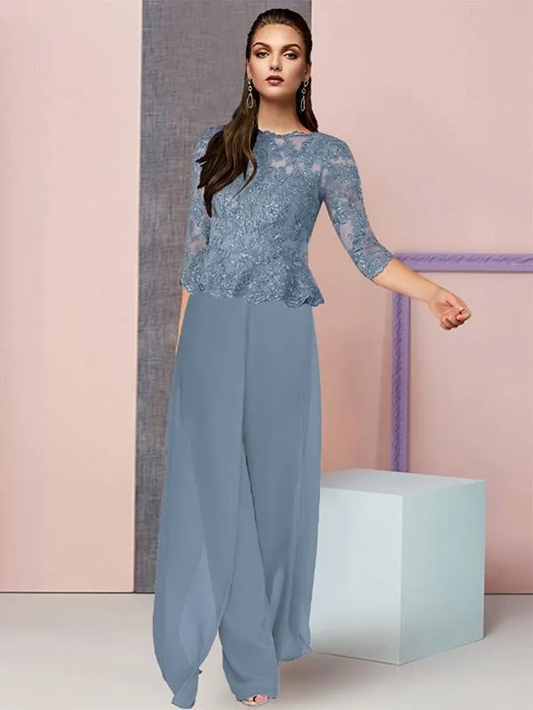 Vestido de fiesta para la madre de la novia cuello joya mangas 3/4 apliques de vaina vestidos de invitados para boda