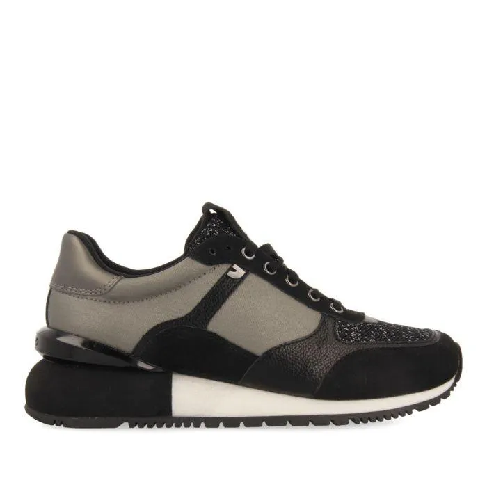 Ebenau women's dark silver monochrome sneakers with nylon uppers and half-wedge soles