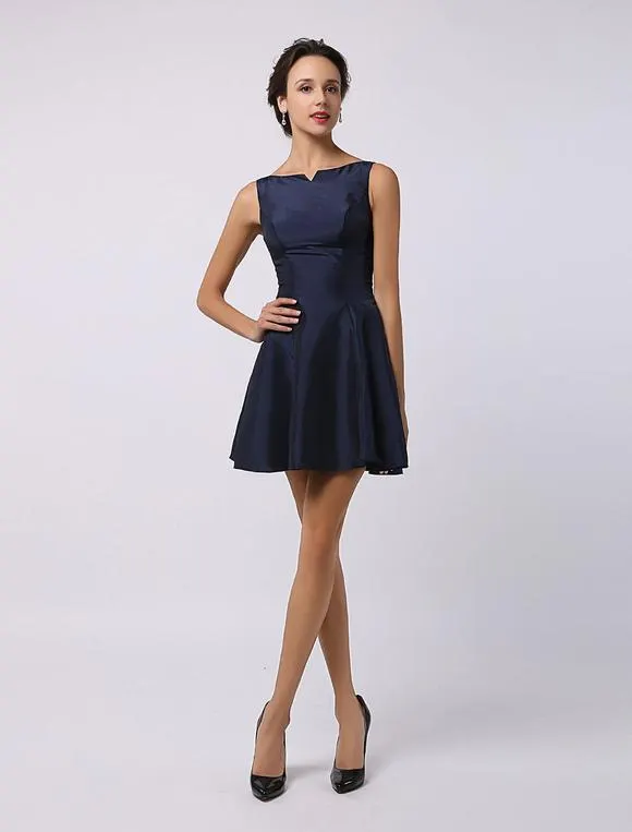 Vestido de damas de honor corto con escote barco sin mangas Vestidos de boda para huéspedes