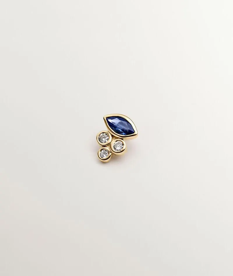 Pendiente individual de oro amarillo de 9K con zafiro azul y diamantes
