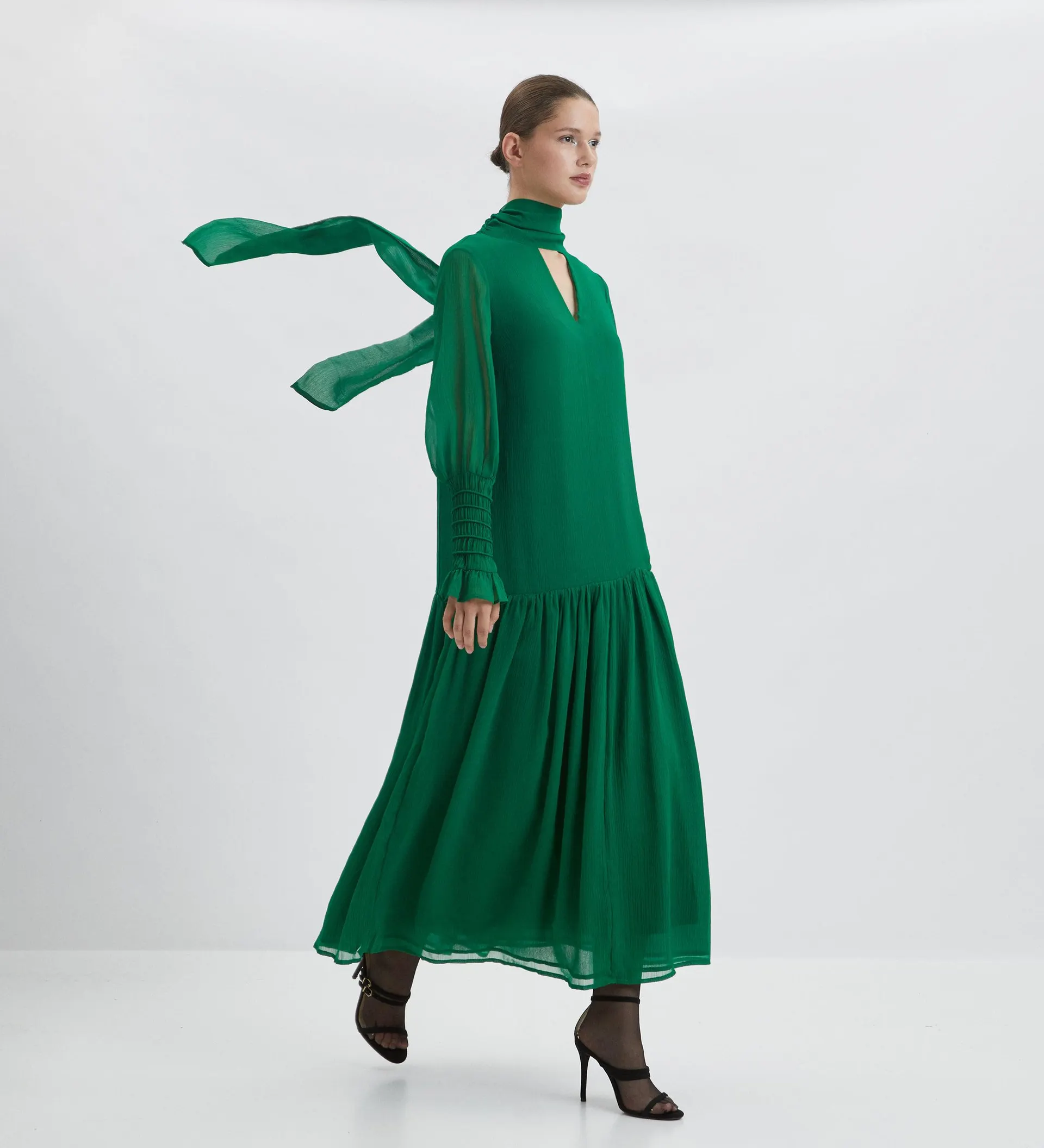 Vestido gasa manga larga