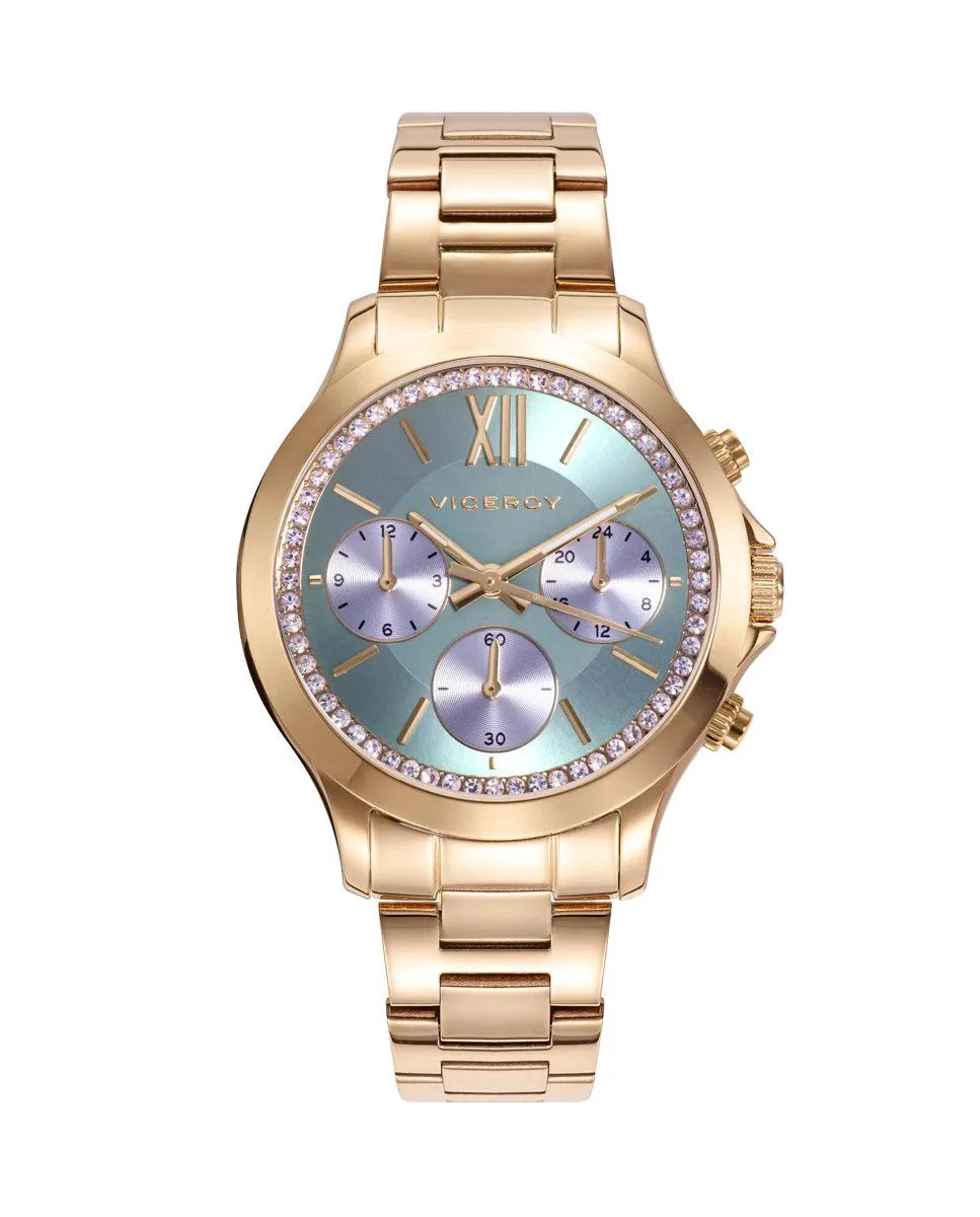 Reloj de mujer Chic con caja y brazalete de acero en Ip dorado