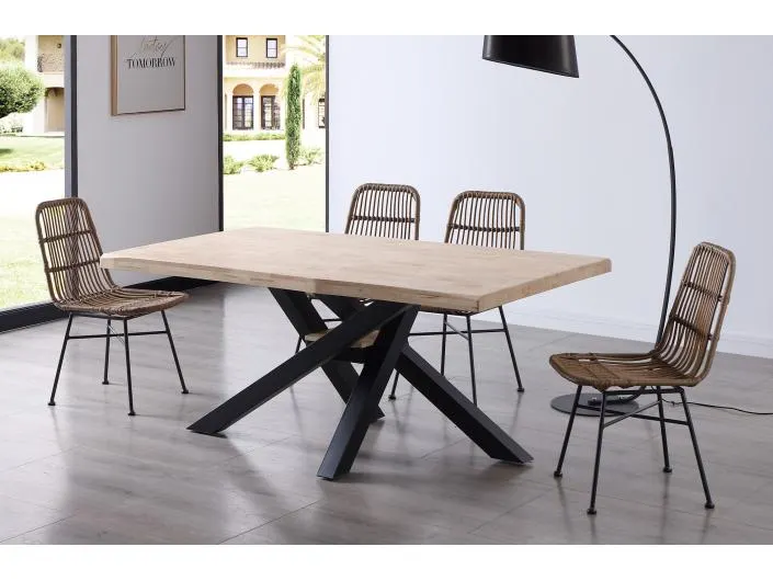 Mesa comedor fija de 180 cm diseño tapa con forma color roble nordish-negro
