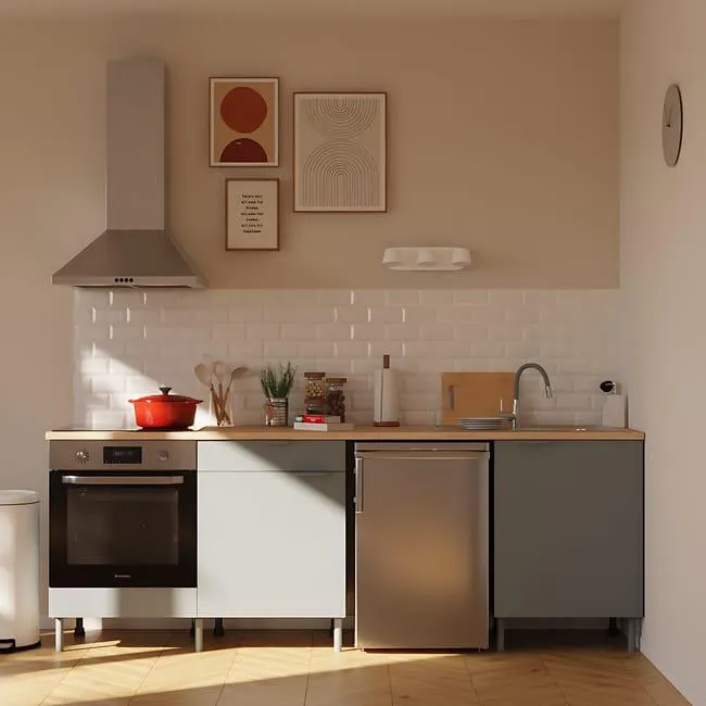 Cocina en kit Eleki gris 3 módulos bajos L.240 x H.87 x P.58 cm