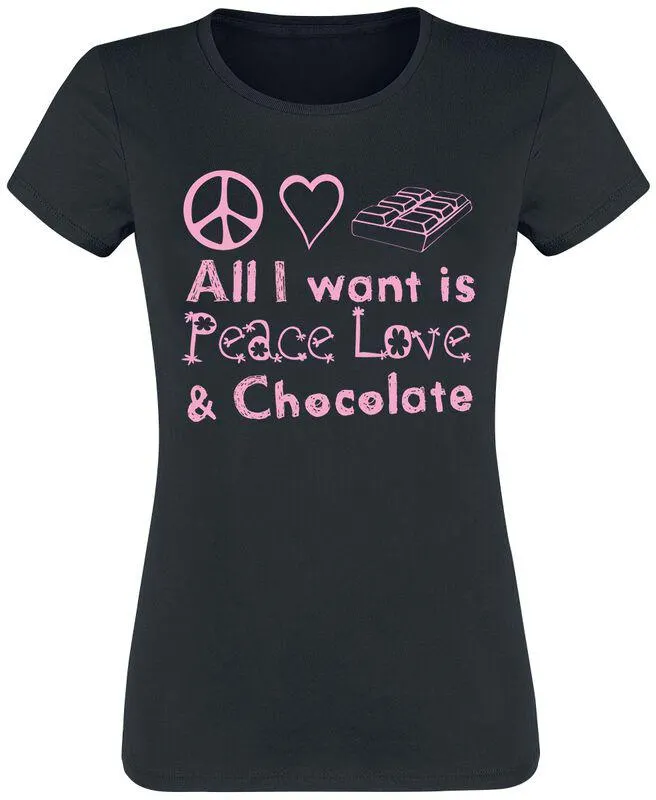 "All I want is peace, love & chocolate" Camiseta Negro de Slogans