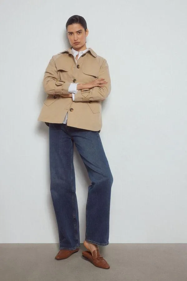 Gabardina corta algodón