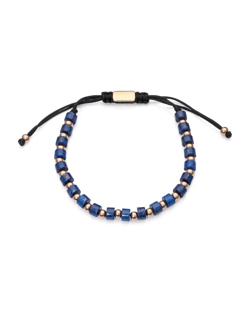 Pulsera Magnum en acero con lapislazuli y bolas en Ip dorado