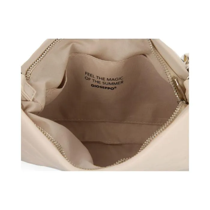 BEIGE HANDBAG WITH MULTICOLOR CHAIN DETAIL NOCATEE