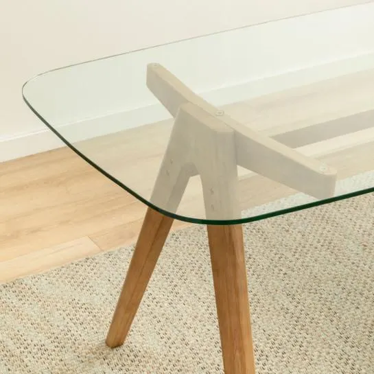 Mesa de comedor rectangular sobre cristal y madera maciza 180