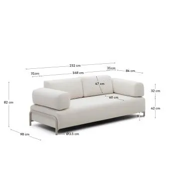 Sofá Compo 3 plazas de chenilla beige y estructura de metal beige 232 cm FSC Mix Credit
