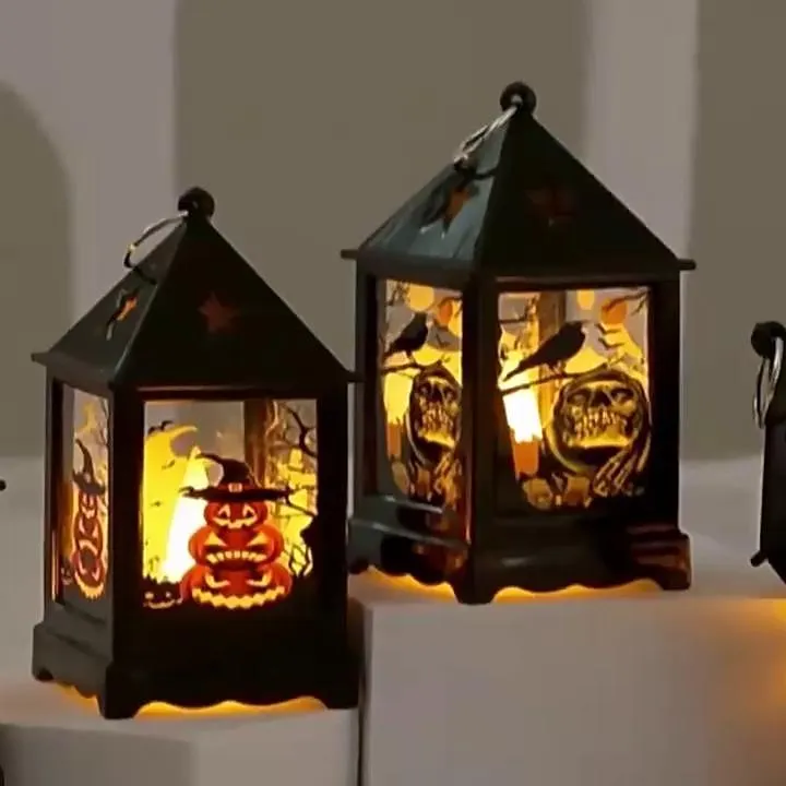 lámpara de viento de halloween escena luz de noche led lámpara de vela electrónica fantasma lámpara de calabaza portátil portavelas