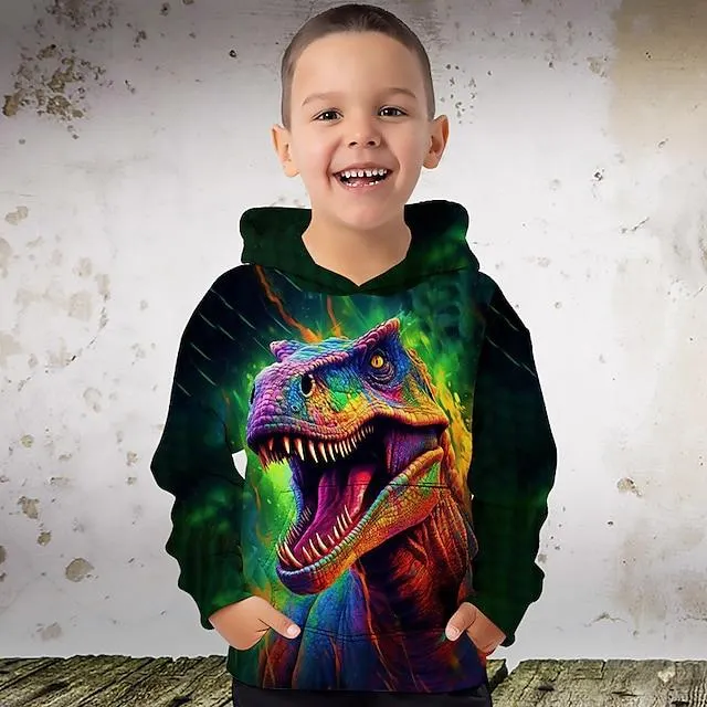 Chico 3D Graphic Animal Dinosaurio Sudadera Manga Larga Impresión 3D Verano Primavera Otoño Moda Ropa de calle Fresco Poliéster Niños 3-12 años Exterior Casual Diario Ajuste regular