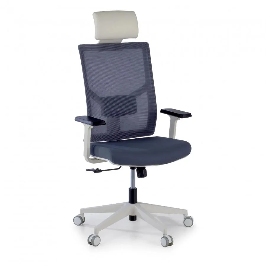 Silla de Escritorio Ergonómica Verdi white con reposacabezas, brazos ajustables - Blanco/Gris