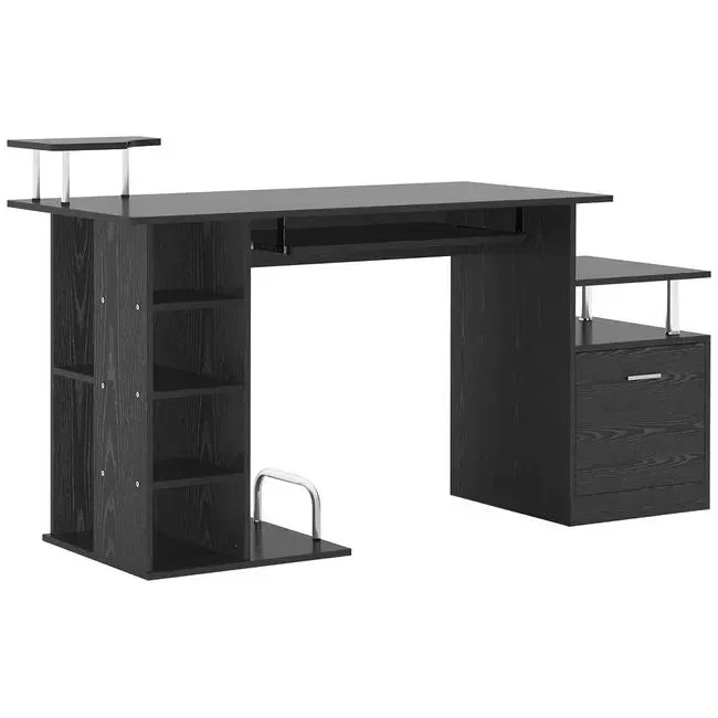 Mesa de Ordenador HOMCOM MDF, Metal Negro 152x60x88 cm 920-013