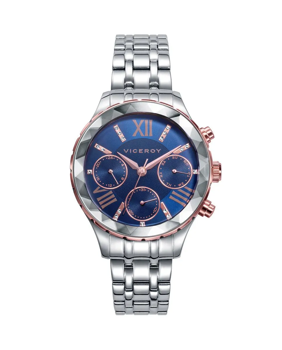 Reloj de mujer Chic multifunción de acero y esfera azul