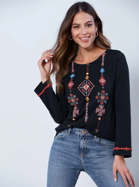 Camiseta manga larga estampado en relieve