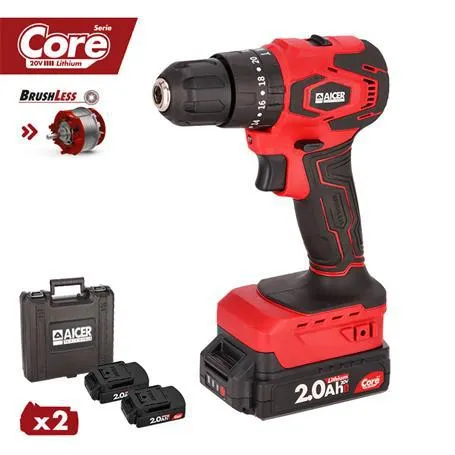 TALADRO IMPACTO COMPACTO 20V SIN CARBONES 2X2AH SERIE CORE AICER