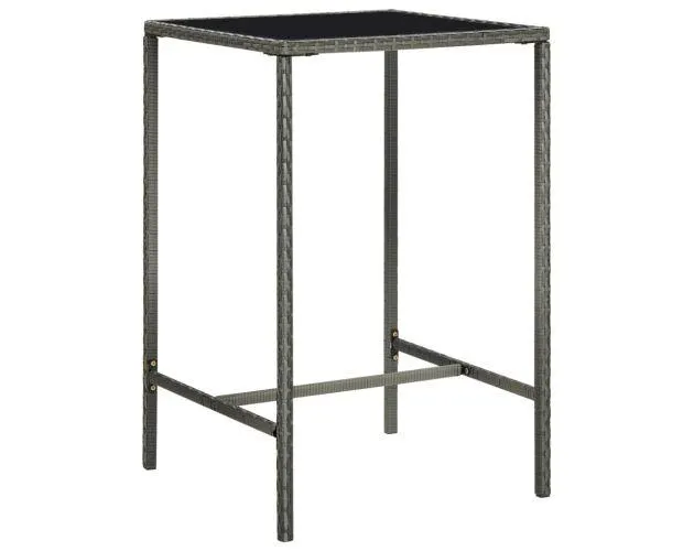 vidaXL mesa alta de jardín ratán sintético y vidrio gris 70x70x110 cm
